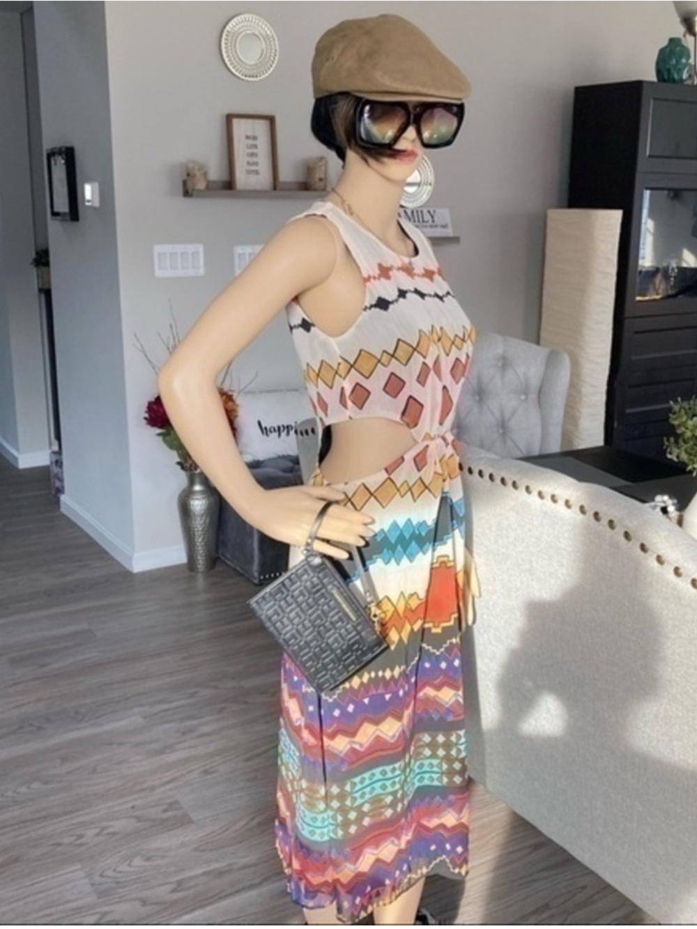 🌸 Zara Multicolor Geo Print Cutout Maxi Dress - Picture 8 of 12